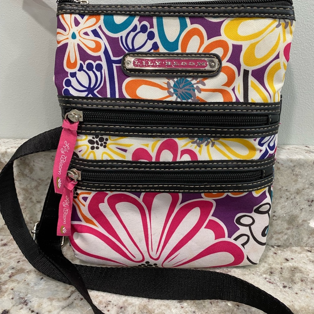 Lily Bloom Floral Crossbody Bag with Black Accents